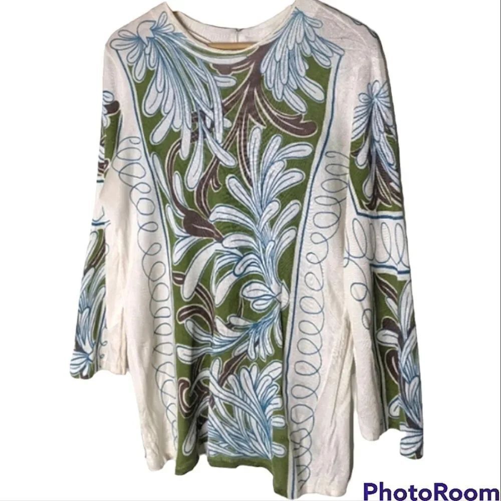 Vintage 70s Off White Tunic Length Thin Bell Sleeve Pullover Sweater size M